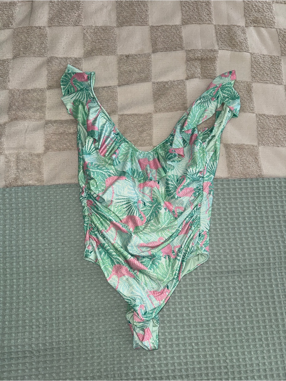 NWOT Watercolors by Kenny Flowers "The Bahamas" Ruffle One-Piece Swimsuit size S